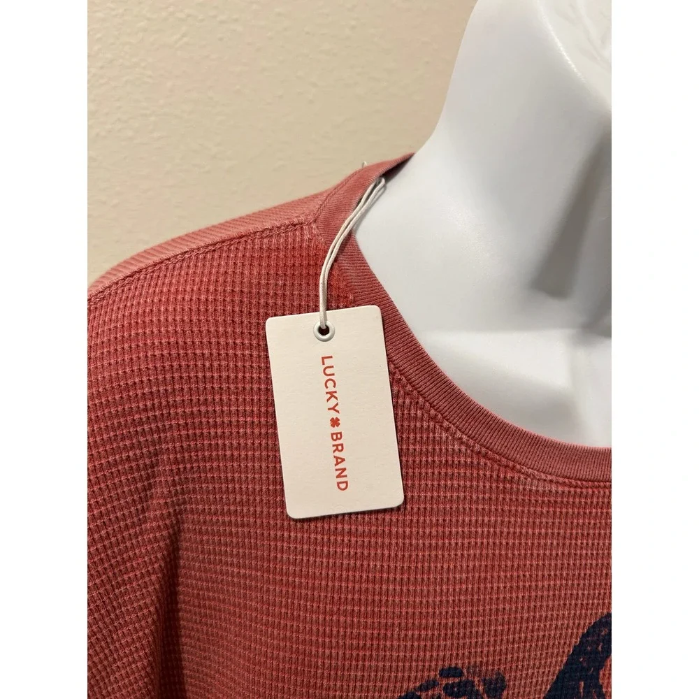 Lucky Brand Mens XL Waffle Knit Thermal Graphic Eagle Crest Shirt Red NEW - Picture 5 of 8